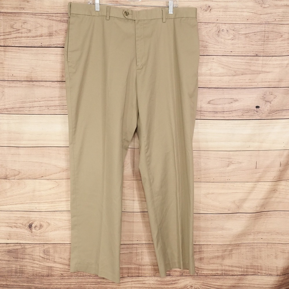 Perry Ellis Portfolio Dress Pants Mens 40x32 Beige Classic Stretch Flat Front